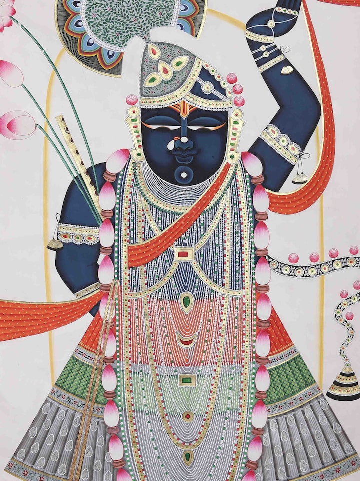 Detail view of the Shrinathji Swaroop Pichwai Painting