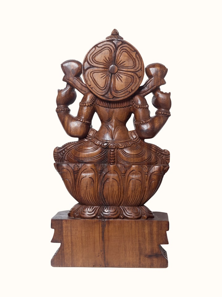 Back view of the Wood Carved Lakshmi Devi Idol