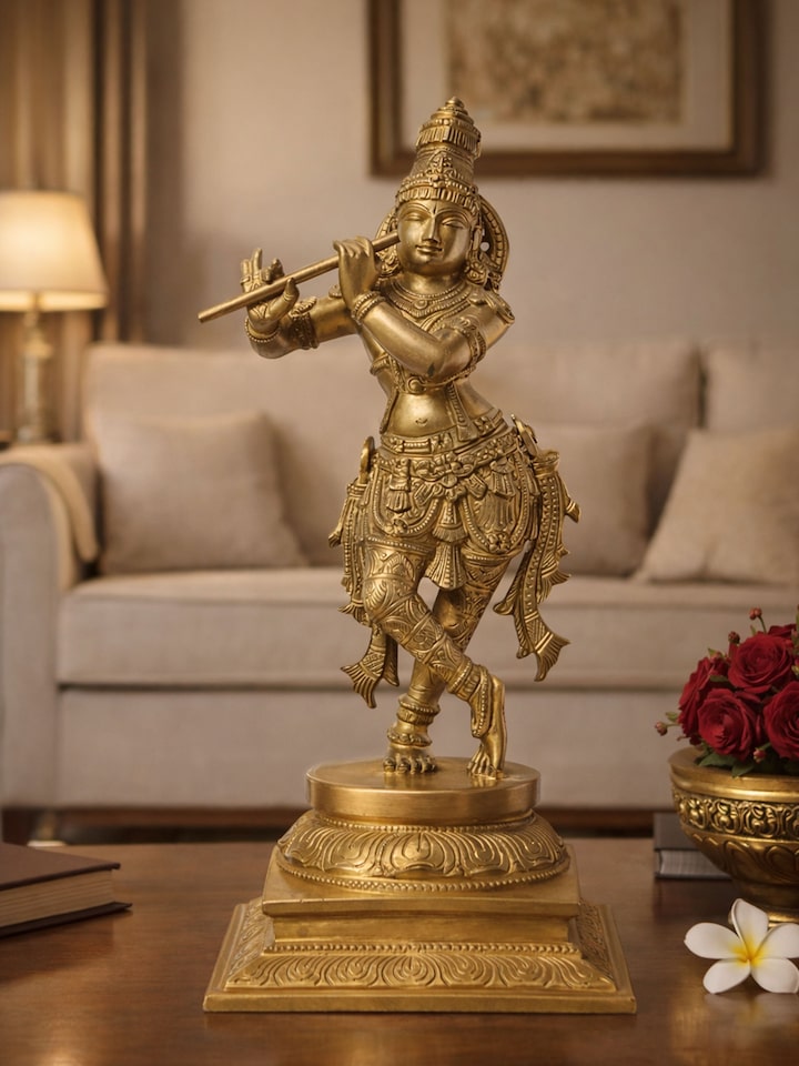 Side view of the Bronze Cast Krishna Flute Idol