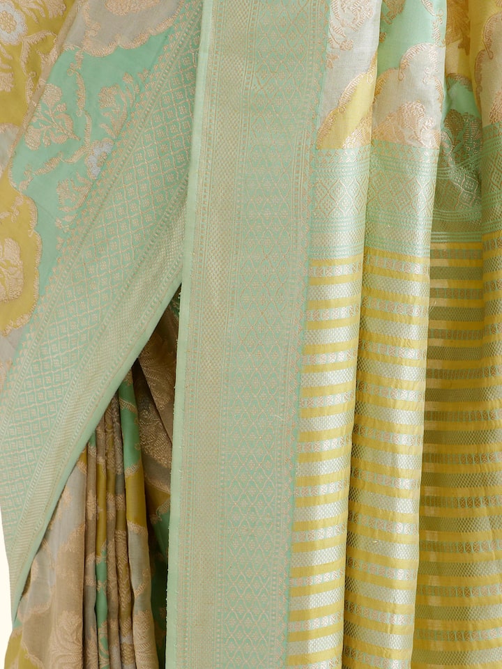 Detail view of Silk Rangkat Banarasi Saree highlighting the intricate weave pattern