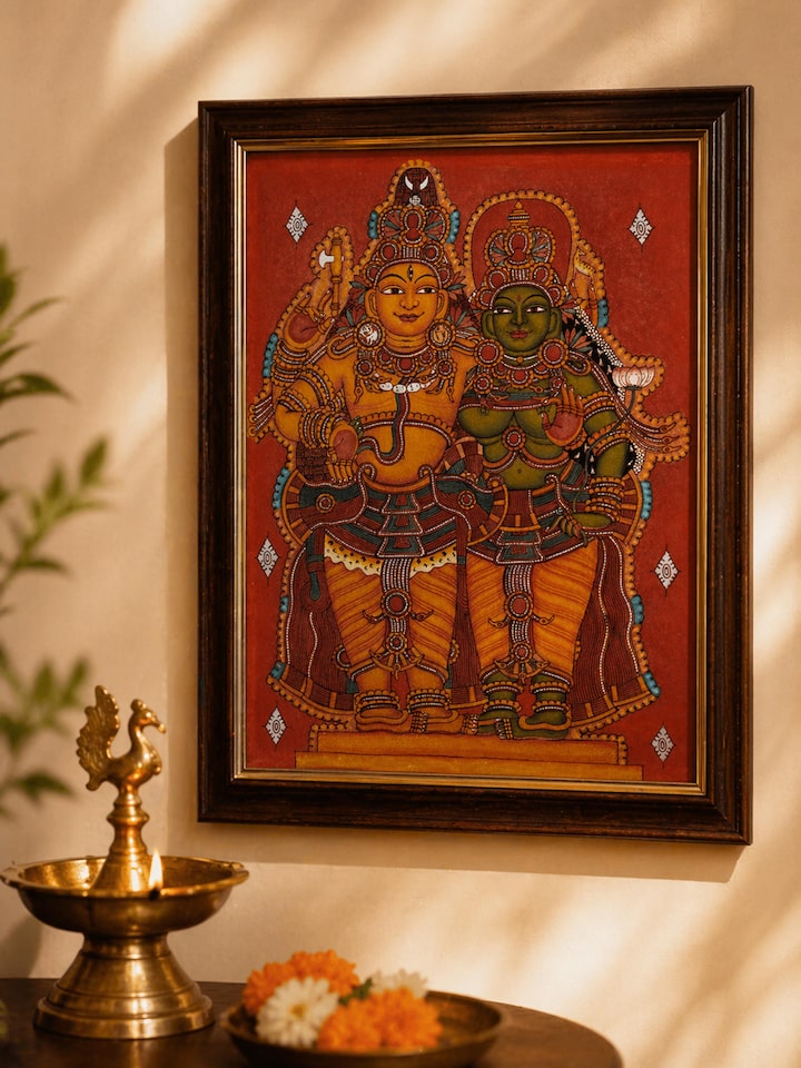 Left-side view of the Shiv Parvathi Swayam Kerala Mural Painting