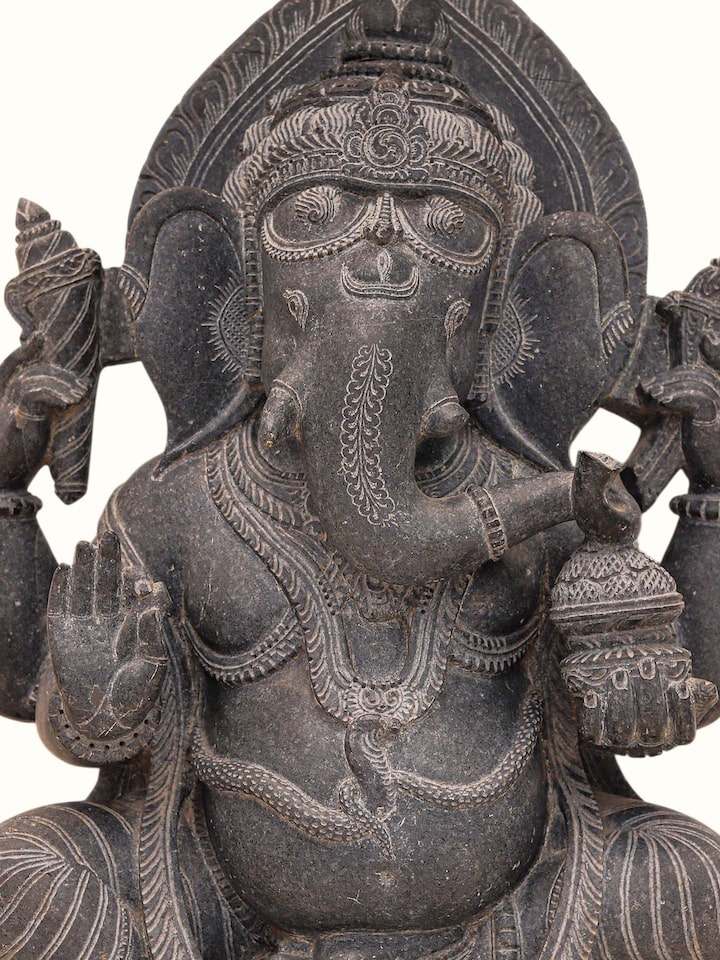 Detail view of the Stone Carved Ganesha Idol
