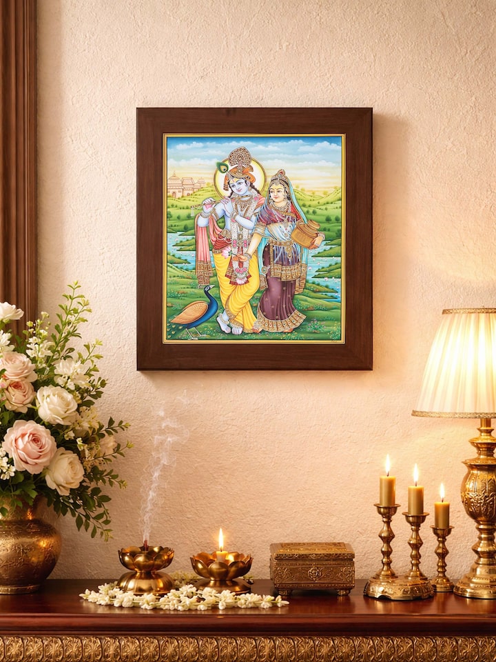 Left-side view of the Radha-Krishna in Gold Miniature Painting