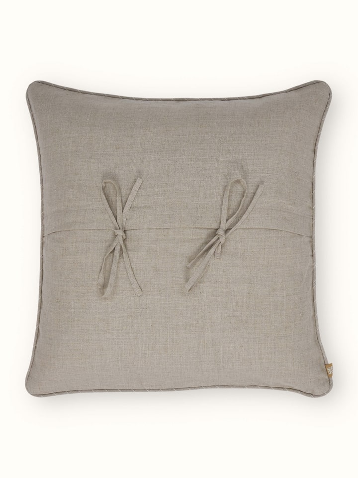 Back view of Rann Beige Allover Linen Chikankari Hand Embroidered Cushion Cover showing the reverse side