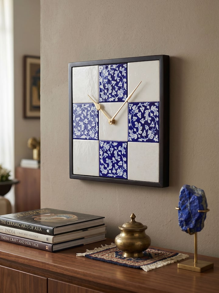 Front view of the Blue Pottery Ceramic Wall Clock