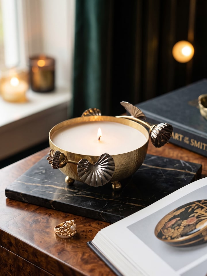 Styled view of Brass Candle Nira styled in a home setting