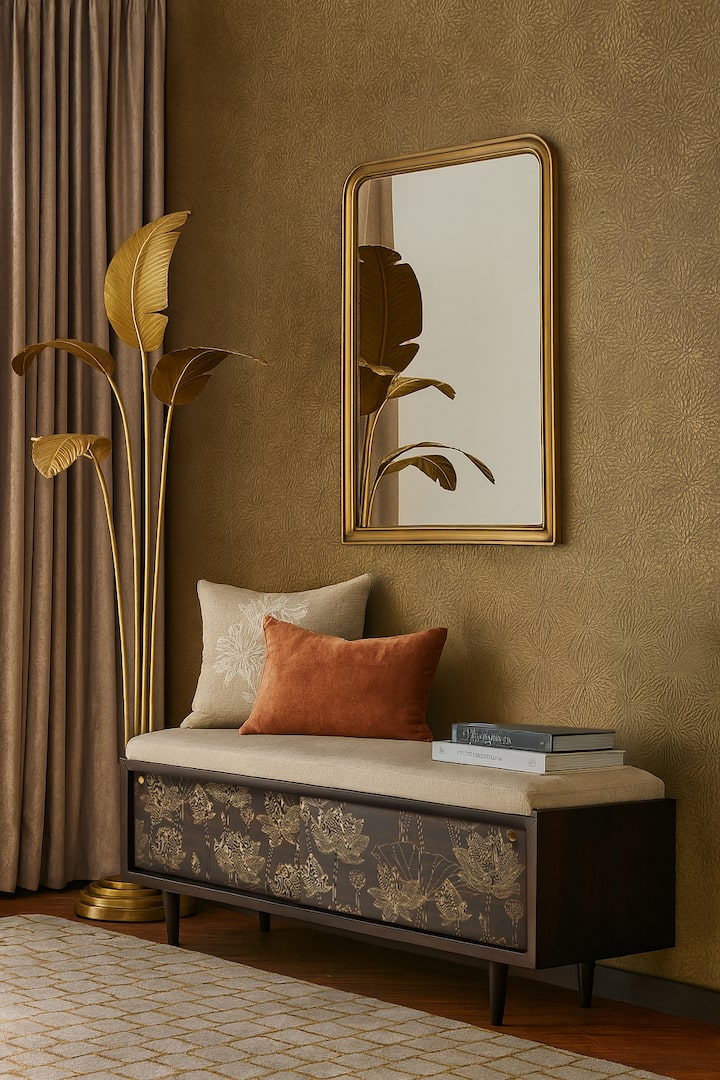 Sheesham Wood & Brass Tarkashi Bench