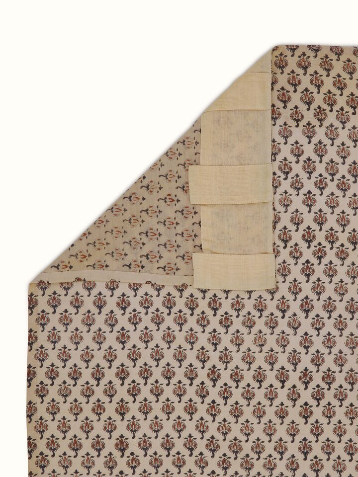 Back view showing fine weave and translucent finish of Bagru print rust curtain.