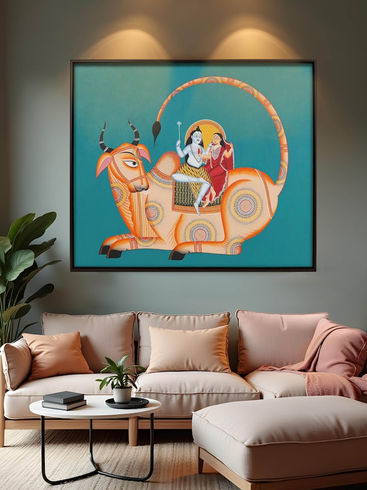Lifestyle view of Shiva Parvati Kalighat Painting