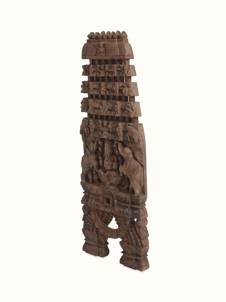 Front view of the Wood Carved Ganesha Wall Panel
