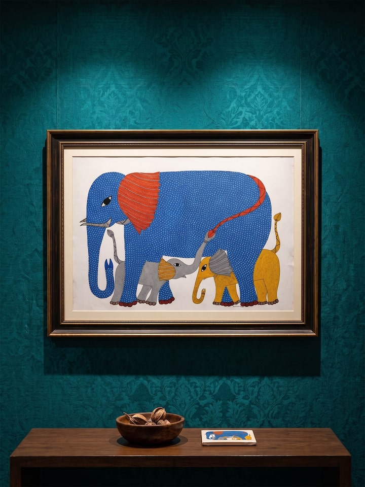 Side view of the The Elephant's Glory Gond Art
