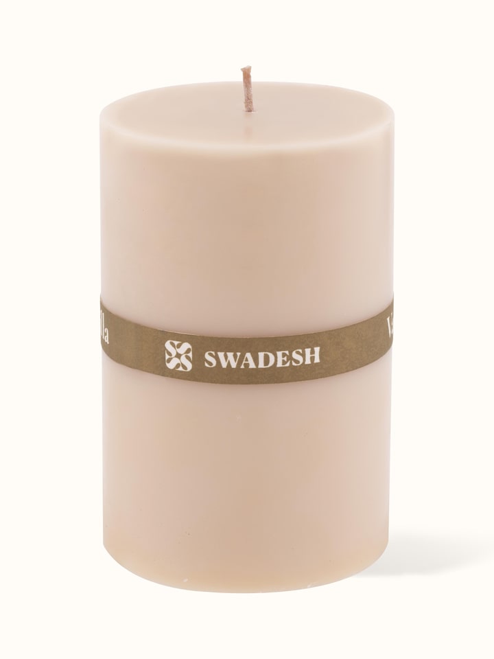 Overhead view of Vanilla Pillar Candle (4.5 inches) showcasing the wick and top surface