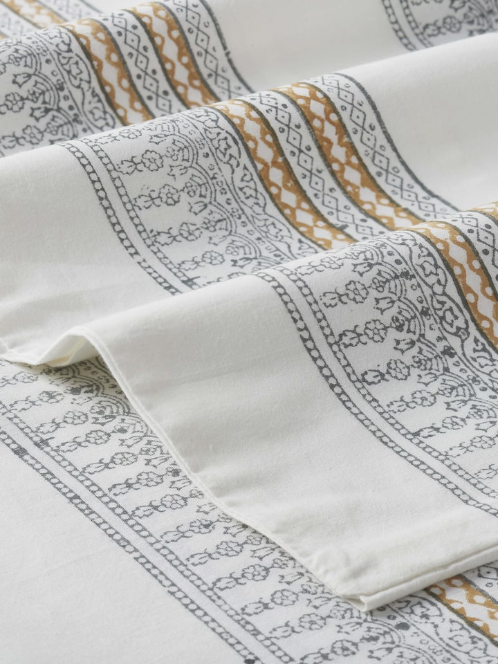 Orion Cotton Sanganeri Hand Block Print Stripe King-size Bedsheet Set