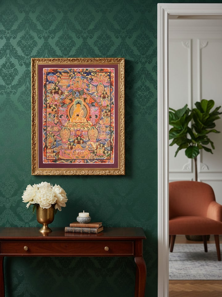 Left-side view of the Buddha Life Story Thangka Painting
