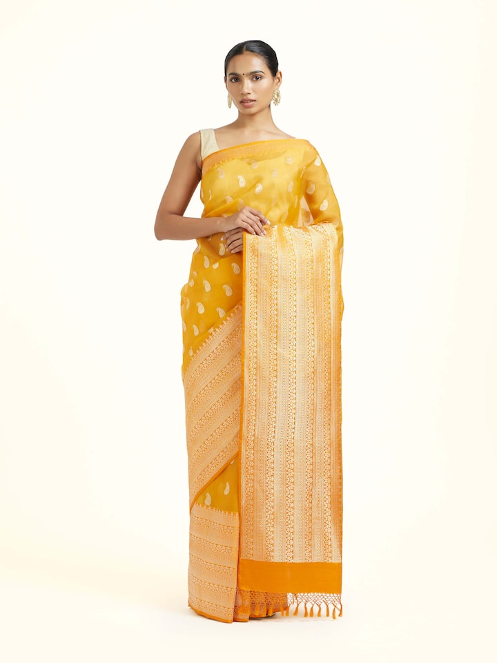 Front view of the Trisha Mulberry Silk Banarasi Saree
