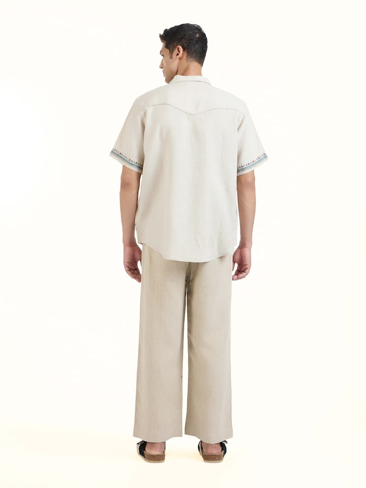 Back view of Beige Kantha Embroidered Shirt emphasizing the overall design and fine details