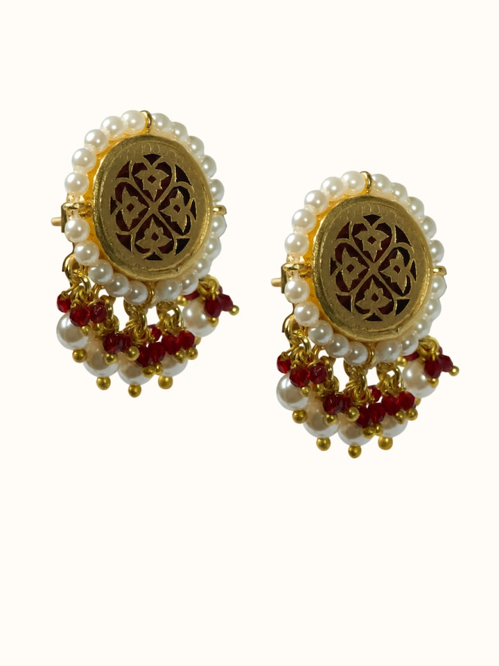 Close-up view of Thewa Silver Drop Earrings highlighting the stone setting and metalwork detail