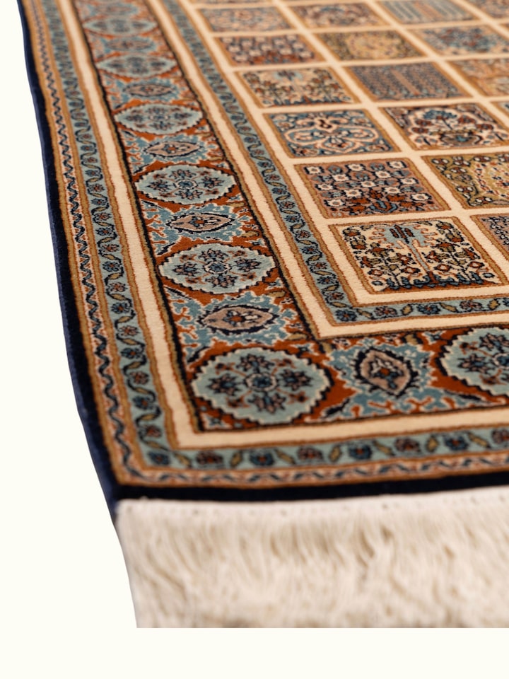 Traditional Persian Beige Dabdar Kashmir Silk Hand-Knotted Carpet