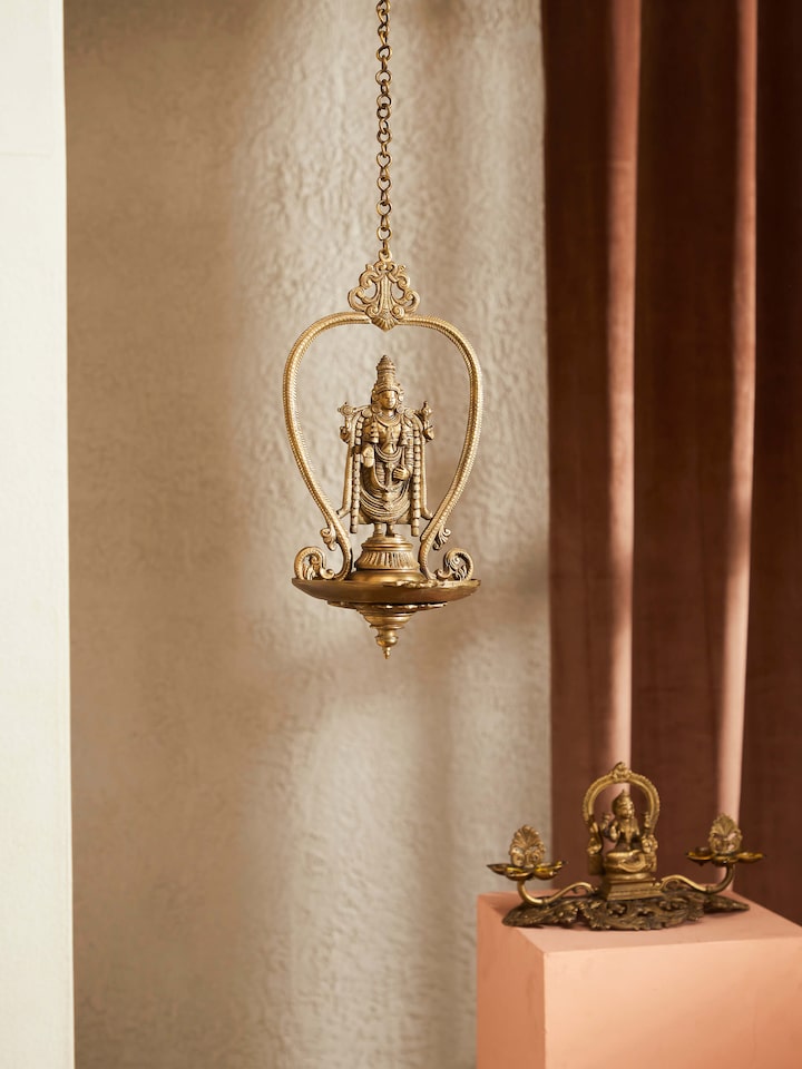 Styled view of Traditional Bronze-cast Hanging Diya styled in a home setting