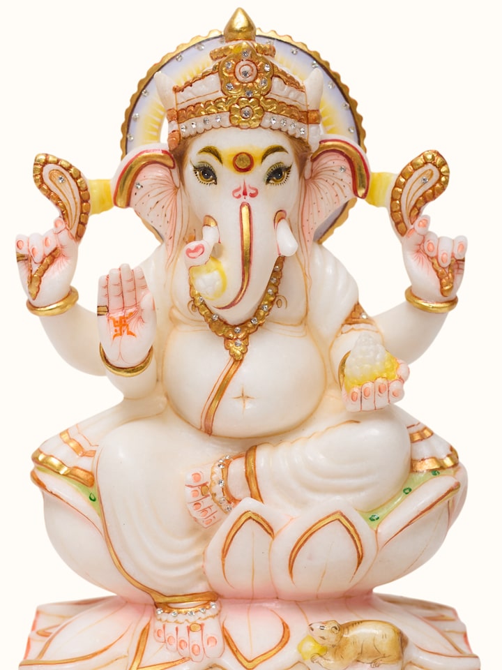 Close-up detail of the Marble Carved Ganesha Idol
