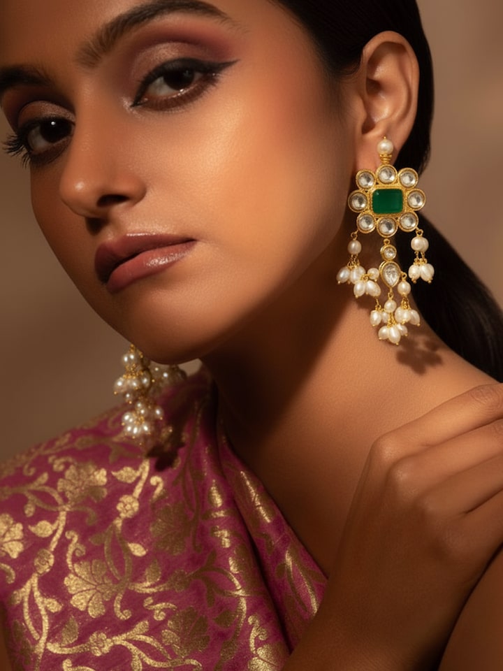 Lifestyle view of guttapusalu silver drop earrings