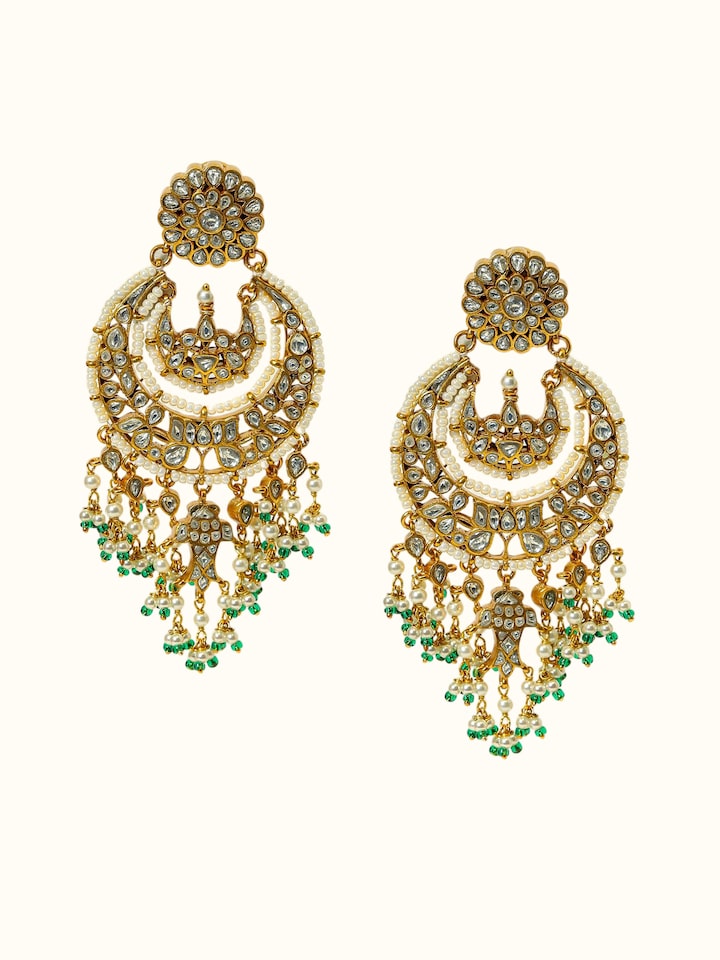 Front view of Jadau Silver Chandbalis showing the complete piece and design