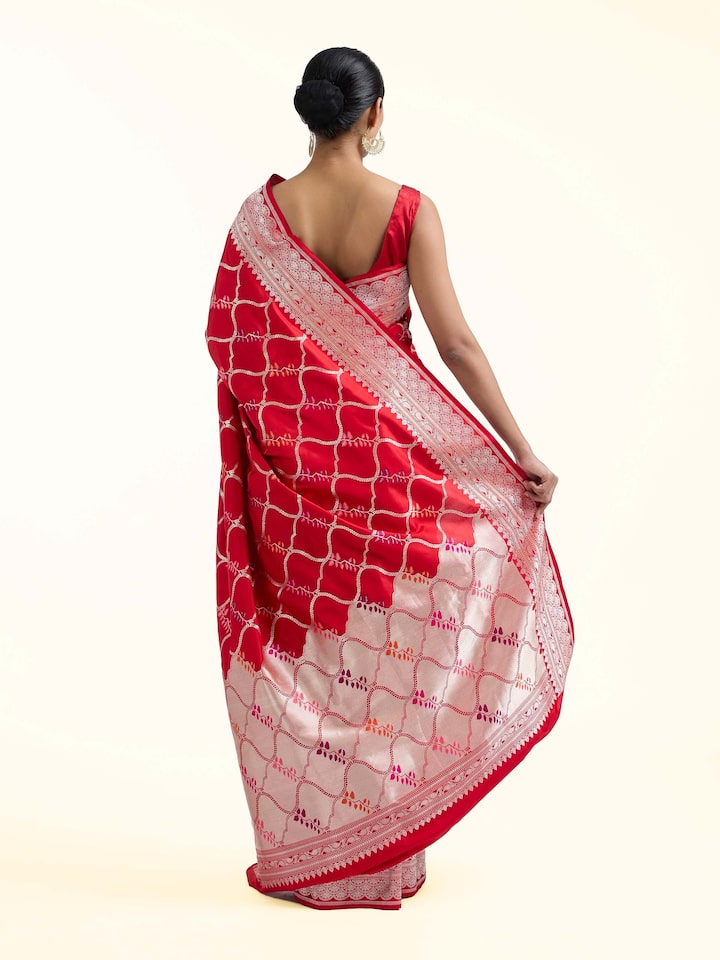 Back view of Pink Banarasi Kadhwa Silk Saree emphasizing the overall design and fine details