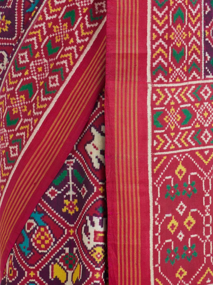 Draped detail view of the Silk Patan Patola Double Ikat Saree