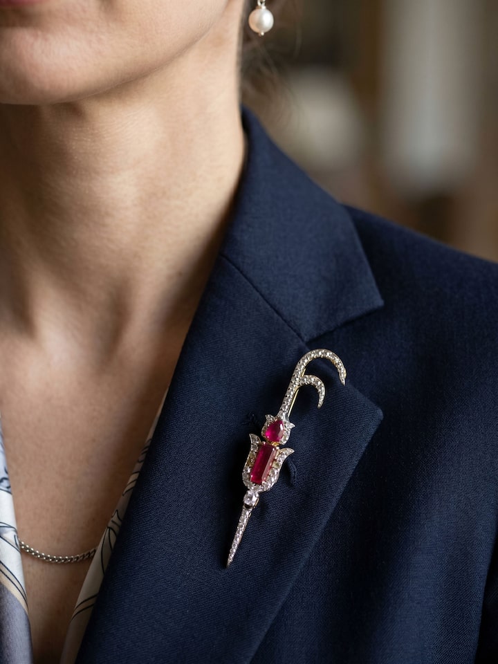 Lifestyle view of the Silver Smithing Yellow Gold Brooch Pin