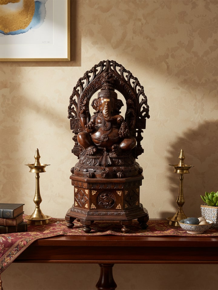 Side view of the Rosewood Inlay Bal Ganesha Idol