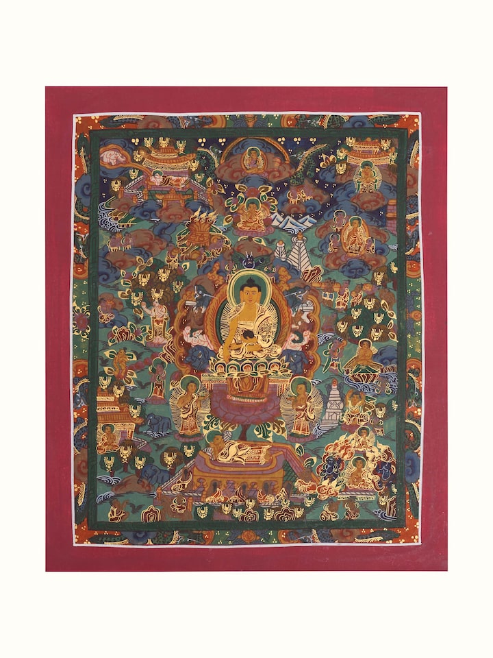 Front view of the Buddha Life Story Thangka Painting