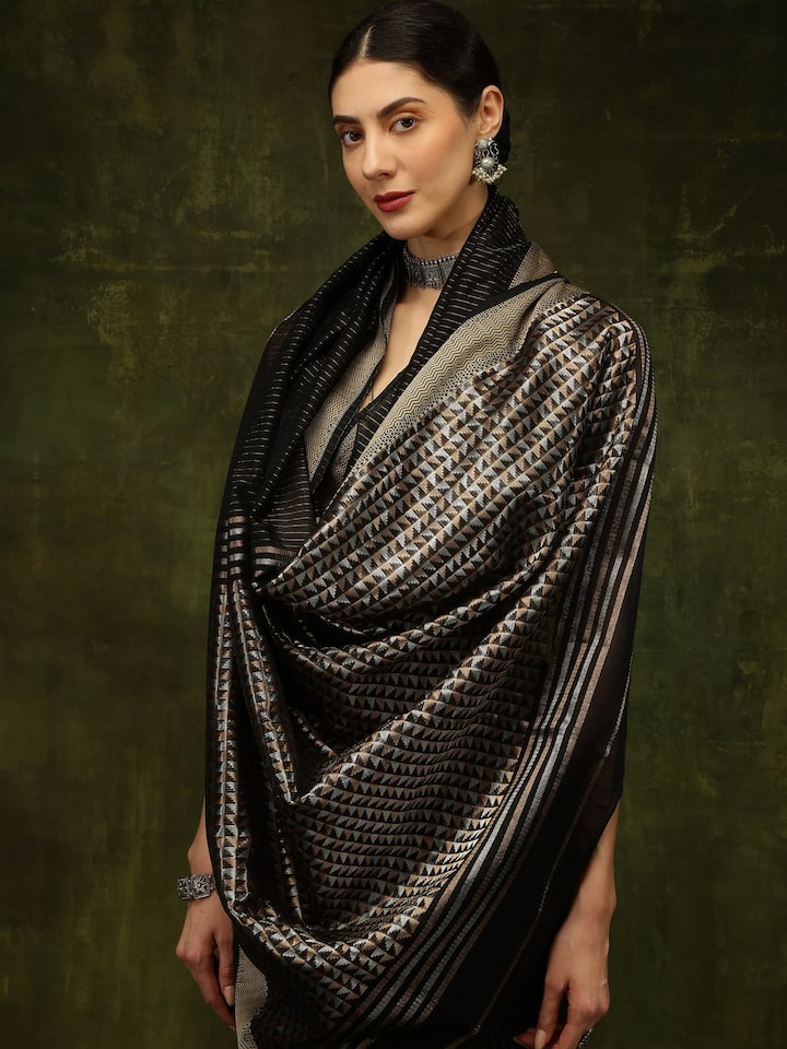 Black Cotton Silk Maheshwari Saree