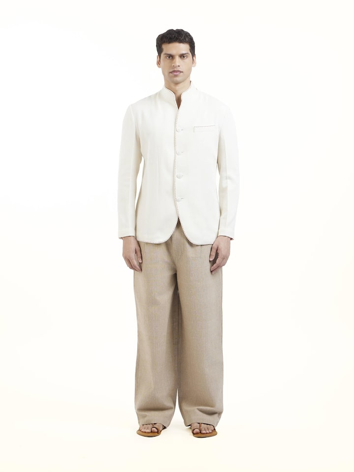 Off White Cotton Handloom Jacket