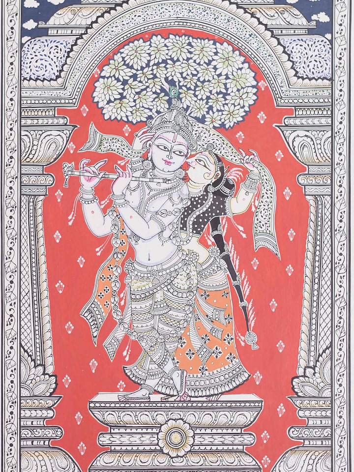Detail view of the Radha Krishna Pattachitra Painting
