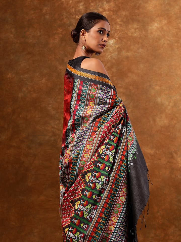 Magenta Tussar Silk Saree