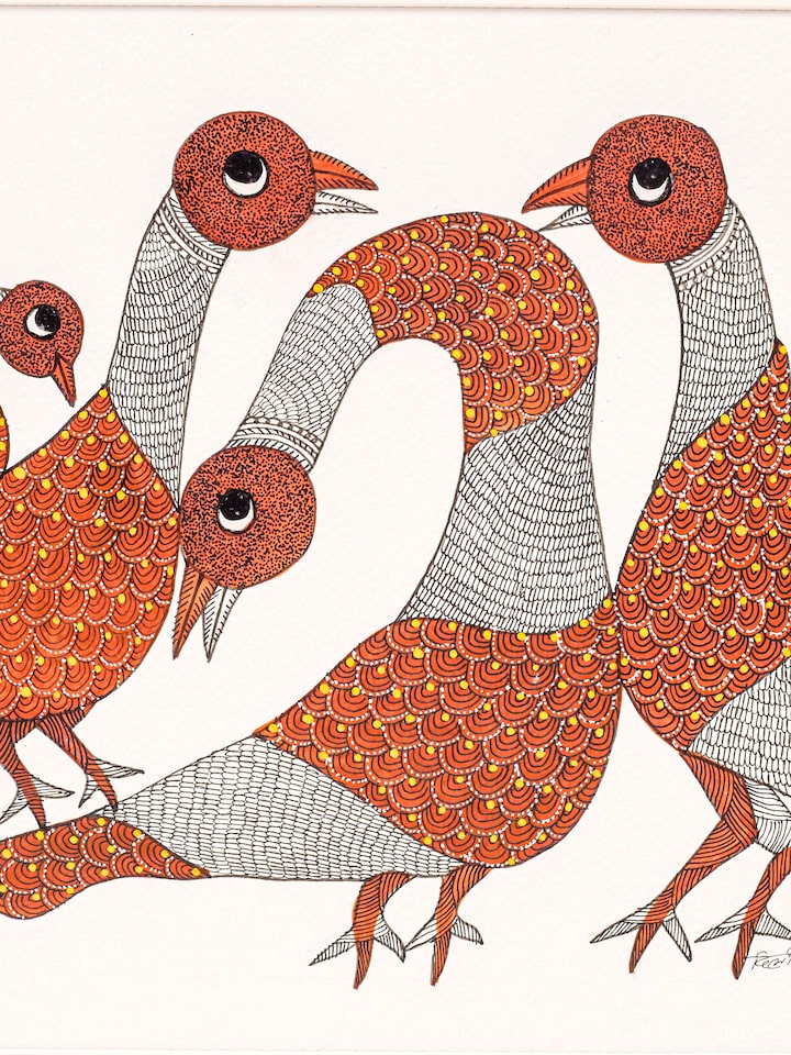 Detailed view of the Resting Feathers Gond Art