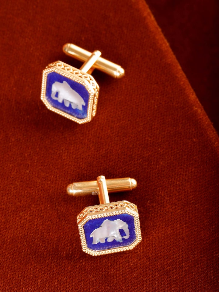Parchinkari silver cufflinks displayed on shirt cuff – Swadesh