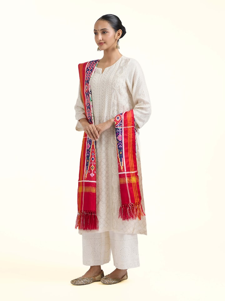 side view of patan patola handloom silk dupatta drape