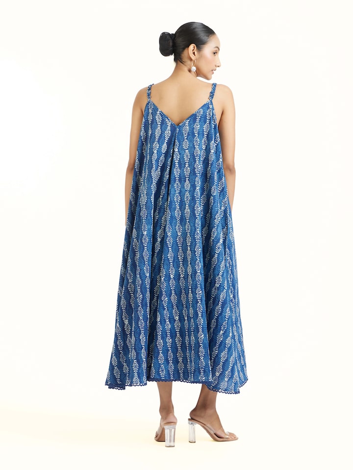 Back view of Prika cotton Dabu block printed dress displaying full design