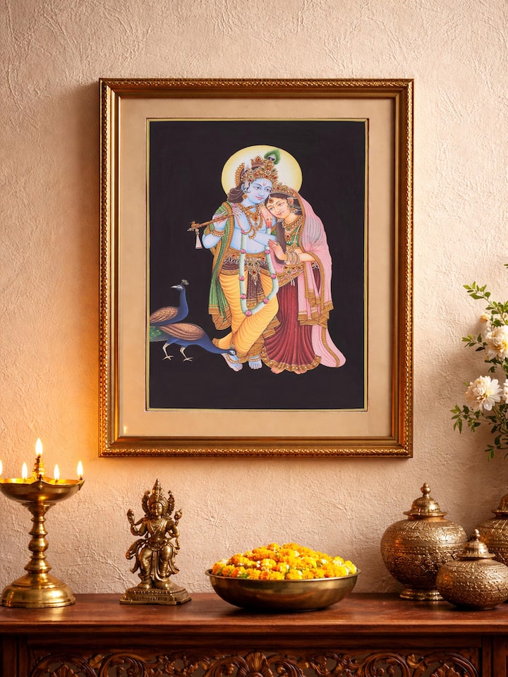 Side view of the Radha Krishna Peacock Miniature Painting