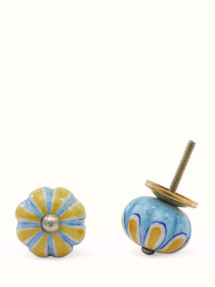 Top view of Blue Pottery Round Rib Door Knob Set