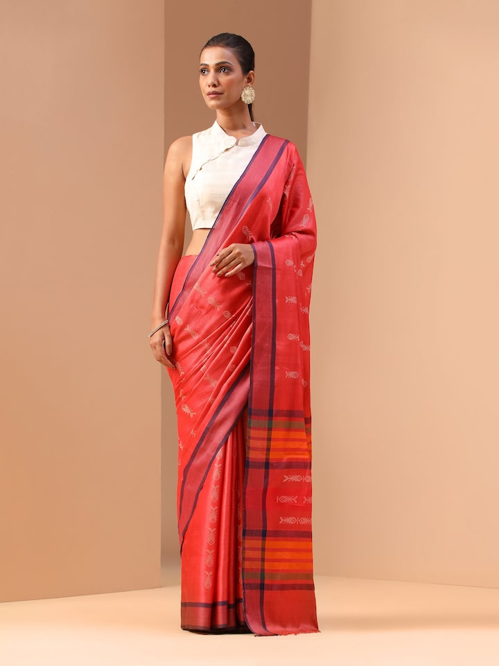 Rust Silk Extra-weft Saree
