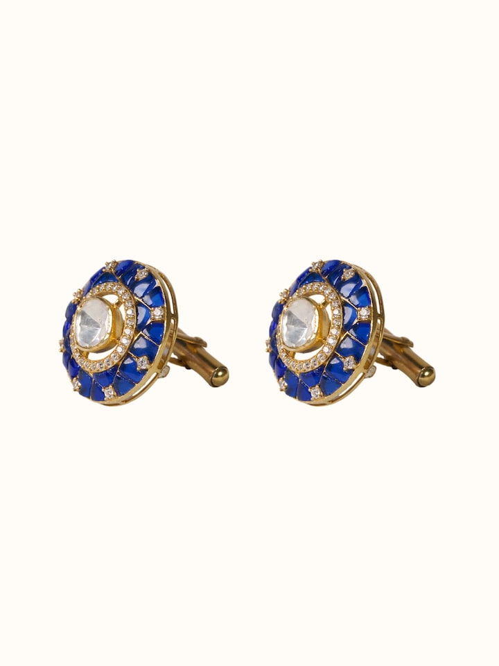front view of silver smithing gold plated cufflinks set with polished finish