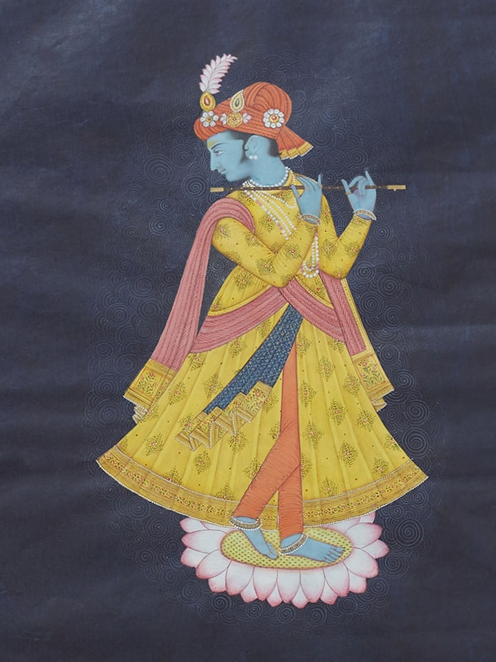Detail view of the Krishna Miniature Painting