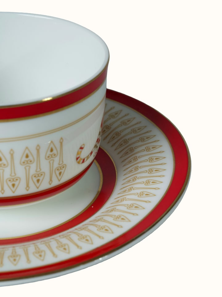 Detail view of Ceramic Tea Cups And Saucers With Gold Motifs (2 Pcs) highlighting the handcrafted detailing and finish