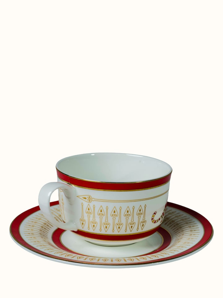 Back view of Ceramic Tea Cups And Saucers With Gold Motifs (2 Pcs) showing the back or base of the piece
