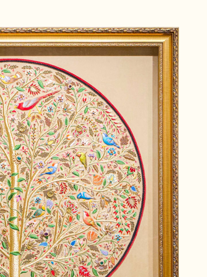 Close-up detail of the Tree of Life Zardozi Wall Hanging