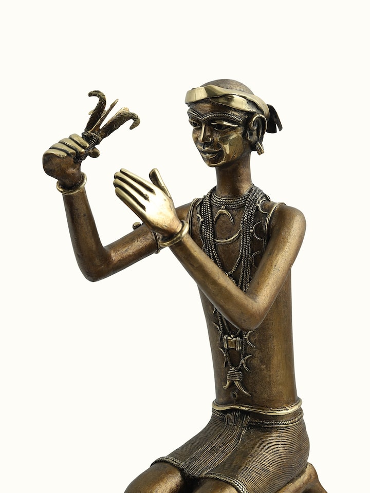 Rear detail view of the Dhokra Bastar Couple Brass Sculpture