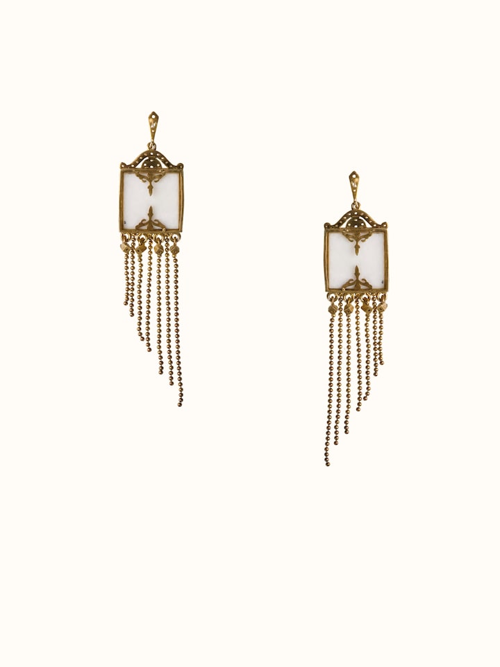 back view of parchinkari silver drop earrings