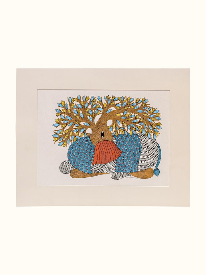Front view of the Elephant Canopy Gond Art